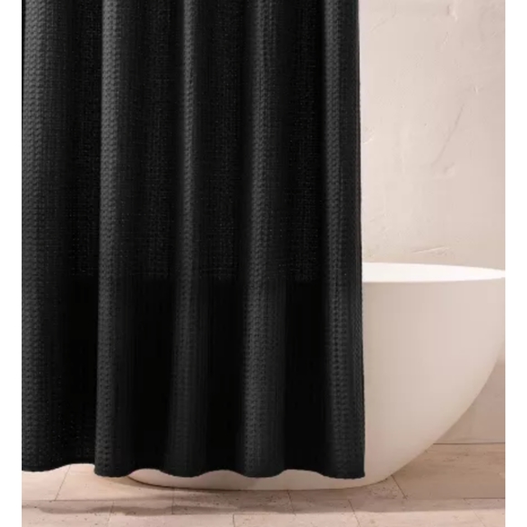 Casaluna NWT Waffle Texture Shower Curtain in Black Cotton Blend - Picture 1 of 4